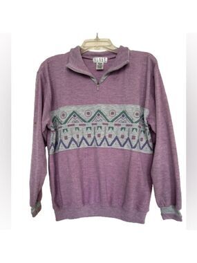 80’s Vintage Retro Geometric Print 1/4 Zip Knit Pullover by Blast Size M/P